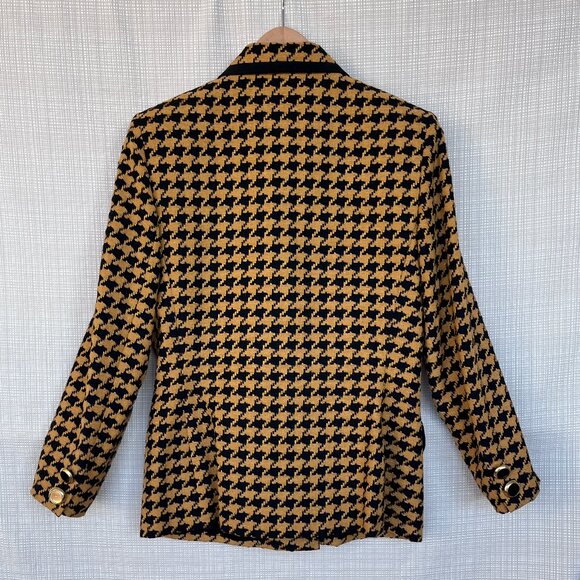 VINTAGE Houndstooth Black Gold Plaid Blazer Structured Flap Pockets Blac… - Picture 14 of 16